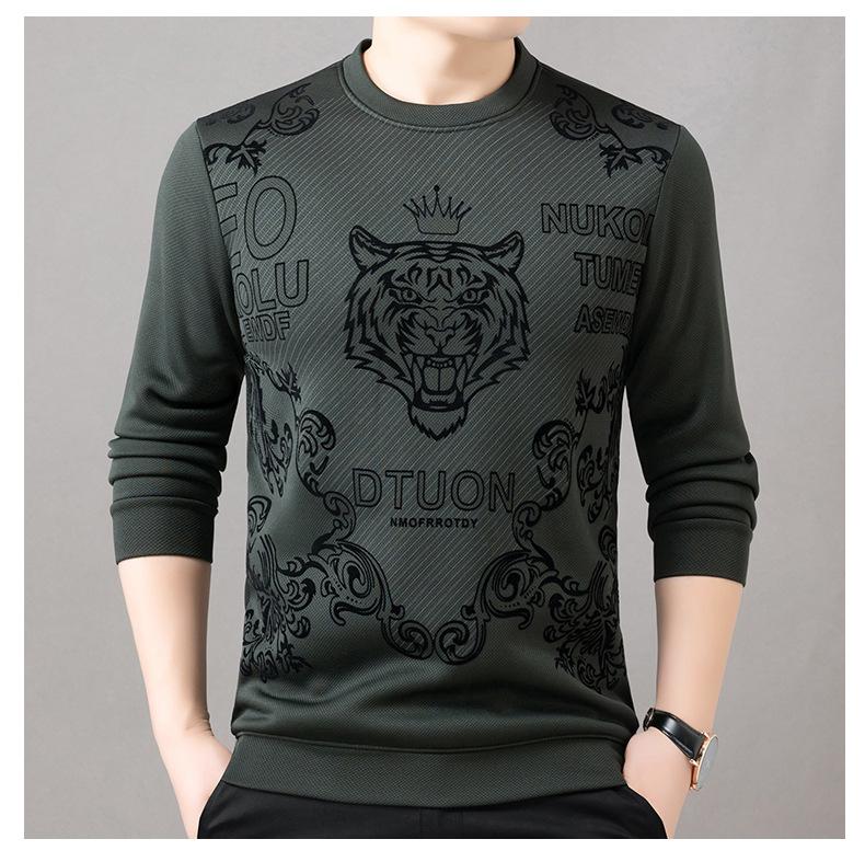 Men's autumn and winter velvet trend plush round neck base shirt