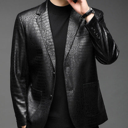 Textured leather suit jacket