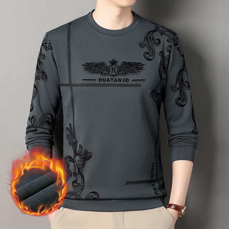 Men's fleece printed long sleeve crew neck sweatshirt