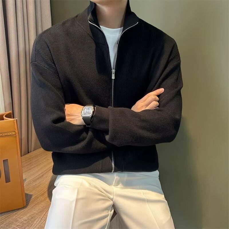 Side pocket stand collar knitted cardigan jacket