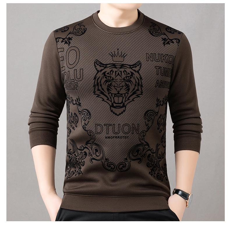 Men's autumn and winter velvet trend plush round neck base shirt