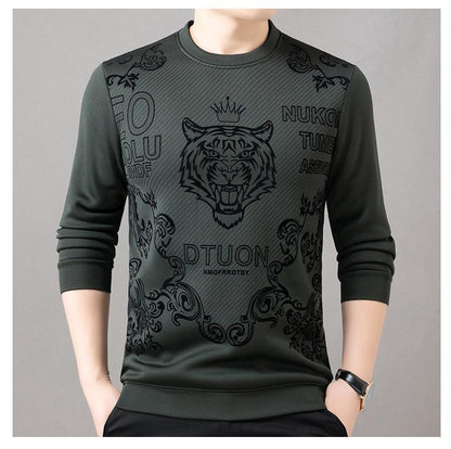 Men's autumn and winter velvet trend plush round neck base shirt
